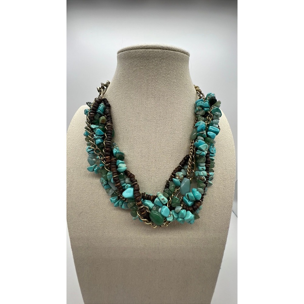 Kenneth Cole Turquoise Stone Necklace Boho Coastal Statement Turquoise Wood